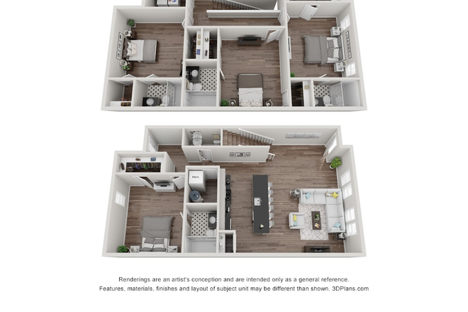 Floorplan of 1st and 2nd floors - Burt Drive Townhouses---Brand New Luxury Housing within walking distance to NCSU