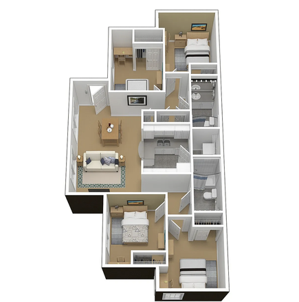 Bedrooms, Kitchen, Living Room, Bathrooms, Washer/Dryer - On-Campus Courtyards Apartment 7 (737B)