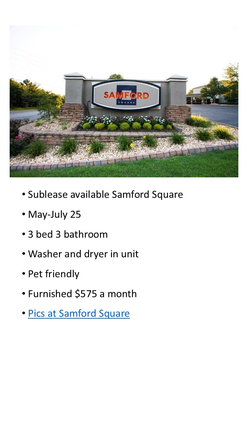 Front of Apartment Complex + Description of amenities found in the complex - Samford Square Summer sublet May to July (Girls Only) - Available NOW