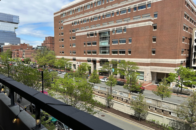View to BU from Balcony - 566 Commonwealth Ave/Kenmore Tower across from BU. 24/7 Concierge, elevator bldg, renovated 2BR