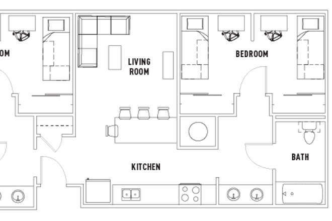 Floorplan - Plaza Verde 1 Apartment, 2 Bed 2 Bath Shared - Summer 2025 (Female Only)