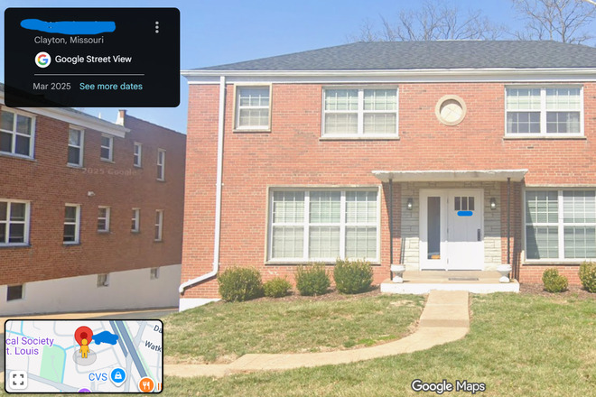 Outside street view. Apartment is on top left of this photo - Affordable 2bd/1bath Apt close to Shaw Park and WashU
