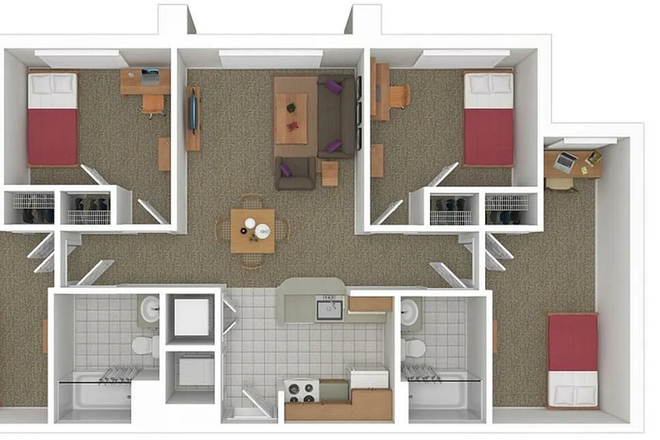 floor plan of apt. rooms available are the two of the left. note that this is a mirror image of the real unit available. - UMD South Campus Commons Building 2. Lease transfer for Spring 2026