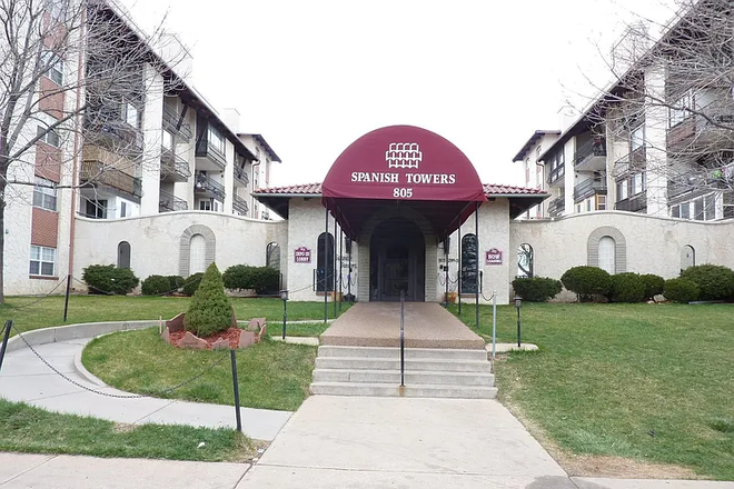 Front entrance - Spanish Towers Apartments