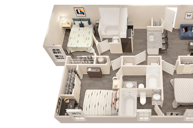 3x3 Floorplan - Spacious, Upgraded Bedroom in 3x3. Close to campus, great amenities, reduced rent.