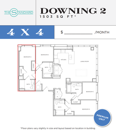 Floorplan - The Standard - Private 1 Bed 1 Bath in 4 Bedroom Unit