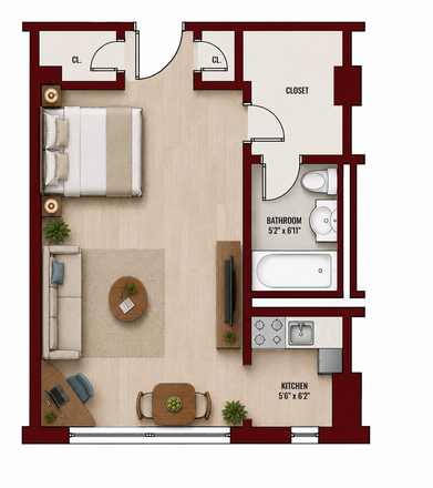 Floor Plan with stage furnushed - PRIME  ROSSLYN  LOCATION Large Studio at River Place North  Close Rosslyn Metro, GU, GW Condo