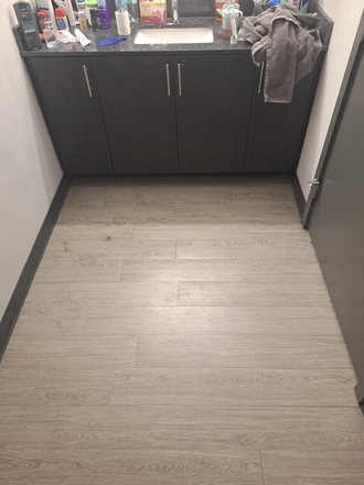 Bathroom sink area; toilet/bathtub are in the door to the right; will be cleaner when I move out - Lightview