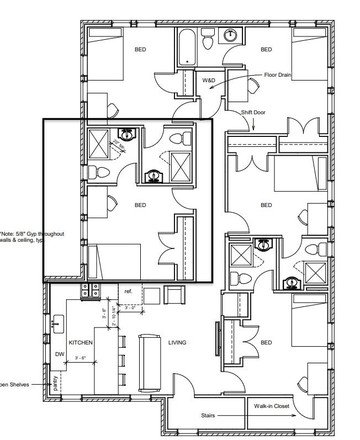 Floor Plan With Dimensions (Room for Rent Blocked Off) - Single Room With Bathroom, 5 Minute Walk from Campus Apartments