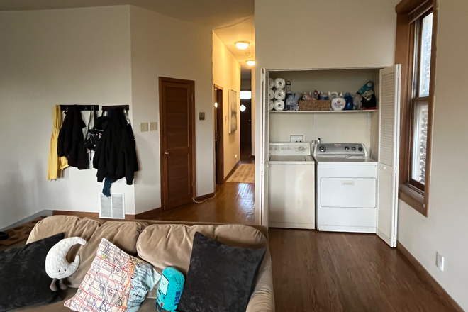 living room/hall and in unit laundry - Brownstone walk up near DePaul Apartments