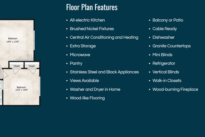 Urban floorplan along with features - 2 Bedroom Apartment in The Henley