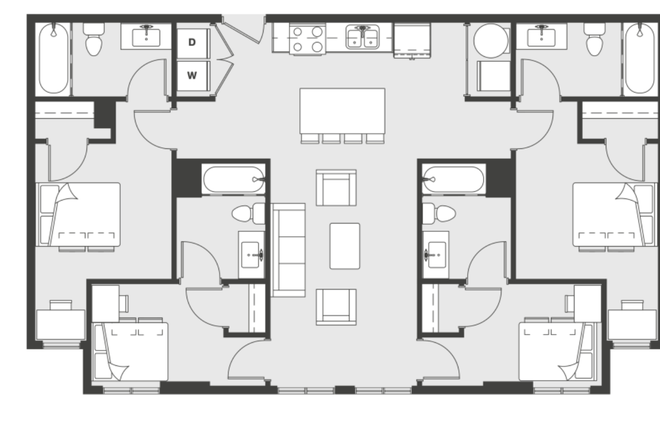 4x4 Floorplan - Ion XL Bedroom in 4x4 Unit