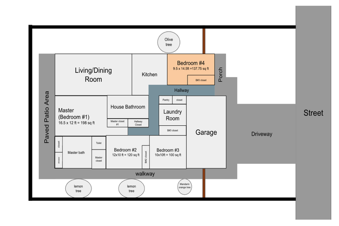 House Layout - 1 single-occupancy bedroom available - Moraga neighborhood House