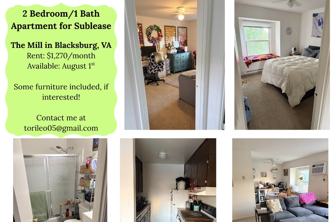 Two bedrooms, one bathroom, kitchen, and living/dining area - Sublease at The Mill