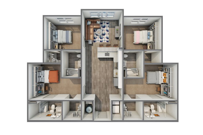 4x4.... this is for one bed and one bath in the 4x4 - RUSH (Sublet) Apartments