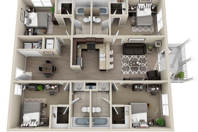 Coastal Carolina University Off Campus Housing Search Layout Four Bedroom