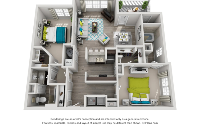layout - 1b/1b in a 2b/2b apt in Hawthorne North Druid Hills apartment complex