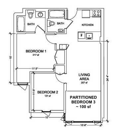 Floor plan - Modern Downtown Apartment - Natural Sunlight and Living Room (Near Trader Joe's)