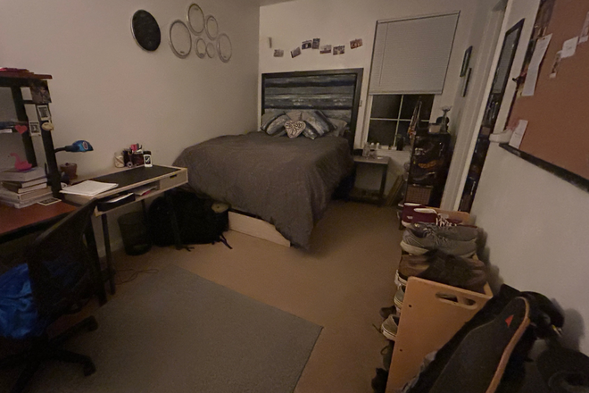 Long view of the bedrooom, showing one of two dressers stored under the bed - Individual furnished bedroom and private bath in a Maple Ridge 4x4