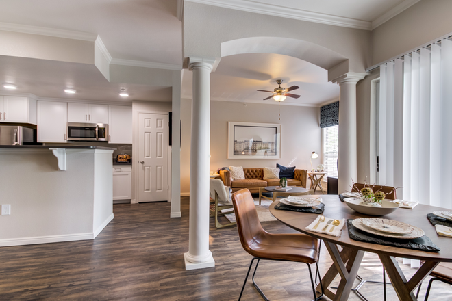 Dining Room - Welcome to your new home at Irving Schoolhouse Apartments!