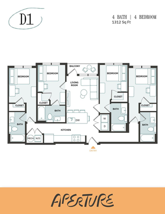 Layout - Aperture 4 x 4 Relet for Summer Term! Option to renew if needed Apartments