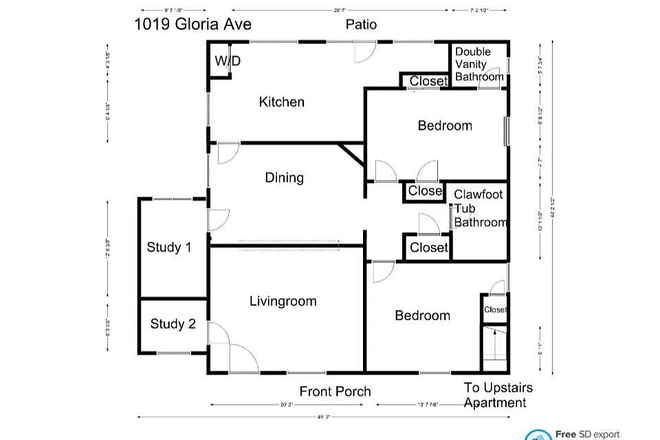 blueprint. not pictured below: study 2. top bedroom (with en suite). clawfoot bathroom. - Spacious Trinity Park Duplex close to East Campus Duplex