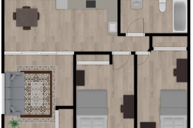 2 bedrooms, 1 full bath, living room, kitchen. - Capri Apartments - Stoneridge 2x1 Deluxe
