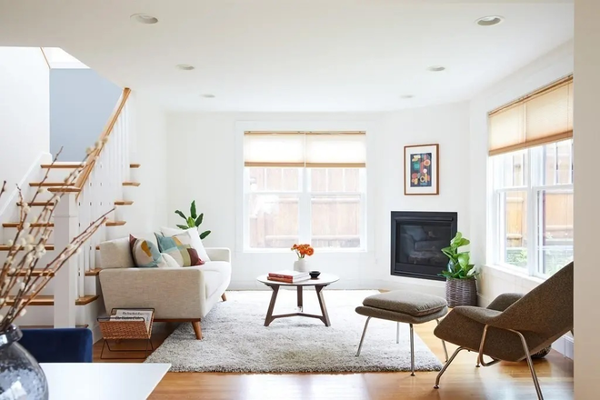 Living room - Modern 3BR/2.5BA townhouse near Porter Sq and Davis Sq; easy walk to Green or Red line