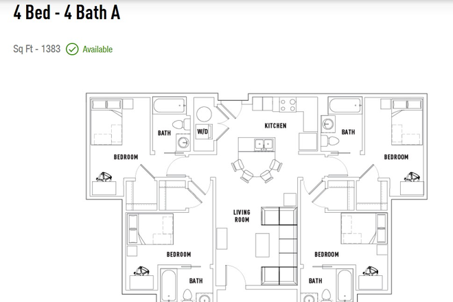 Layout - 4x4 Across from UCF - First Month Free ($1,140 savings) Apartments