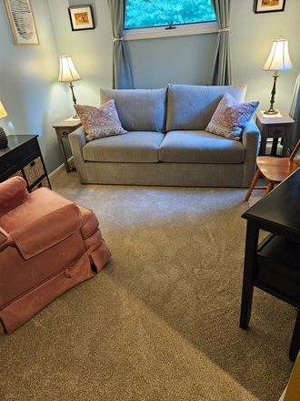 Living room, includes TV and cable - 10 Chaucer Dr., North Kingstown, RI 02852  Private entrance, fully furnished, all utilities included