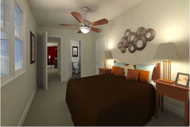 Bedroom with view of hallway and private bath - Cascades Pointe Apartments