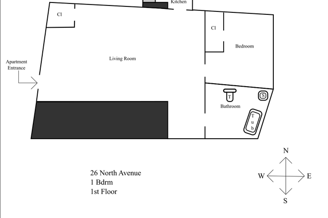 floor plan (not to scale) - 1 bedroom, 1 bath, 1st floor, across from police station Apartments