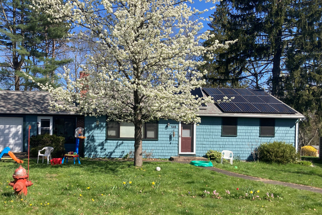 front of house - 2 BR, one with private 3/4 BA+ kitchenette, in no-meat shared home (friendly dog welcome!)