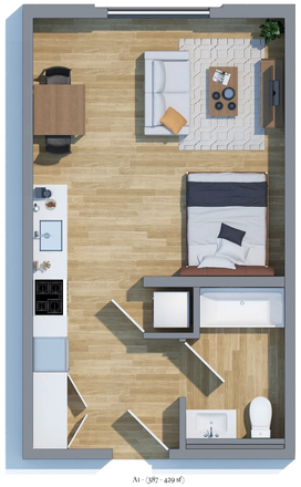 Studio Layout - One East Pleasant, Studio Furnished Apartment