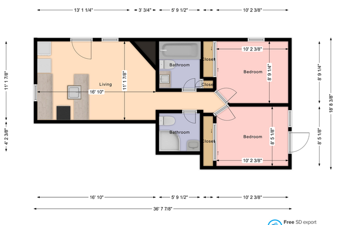 Unit 1 2bedroom floorplan - 1727 18th St *2026 FALL pre-lease*  3 bedroom, 2 Bath Great CU-Pearl Location Apartments