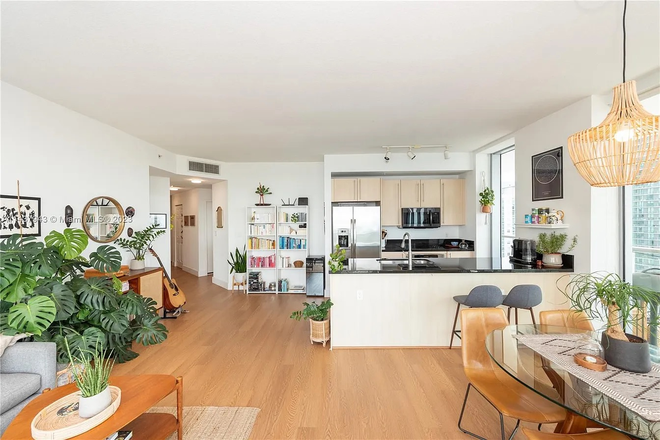 Living Room & Kitchen - 2 BR Corner Unit at Axis on Brickell! Apartments