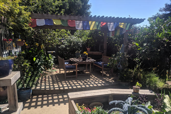 View from living room - ADU with garden and gazebo