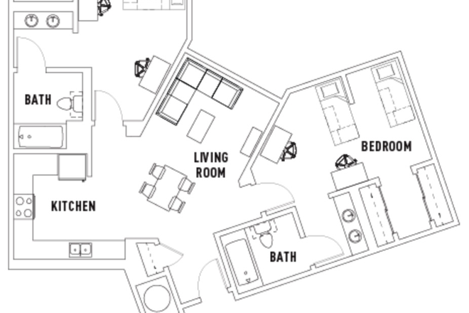 Room is located at the top left. Appointed bed is the one closest to the room entrance. - Plaza Verde 1 Apartments