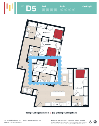 Room C is available - Room in Tempo 4x4 apartment, 5 minute walk to campus