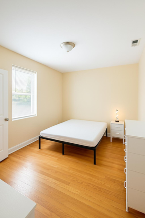Bedroom with big closet, brand new queen bed, desk, dresser, nightstand, lamp. All the furniture is brand new - Just a 3-minute walk from Temple University’s Art Building