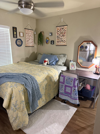 How my actual bedroom is set up - Royal Village Apartments! Great location and apartment! Amazing roommates!!! 4x2 girls only:)