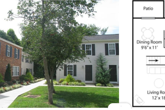Outside and Floor Plan - Looking to sublease 1 bedroom in a 2 bedroom/1.5-bathroom townhome in Wellington Ct Appartments