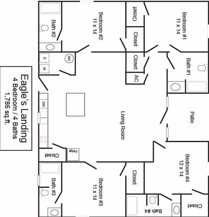 Layout - 1 BR/1 private BA in 4/4 House - on Tiger Transit - Eagle's Landing Neighborhood