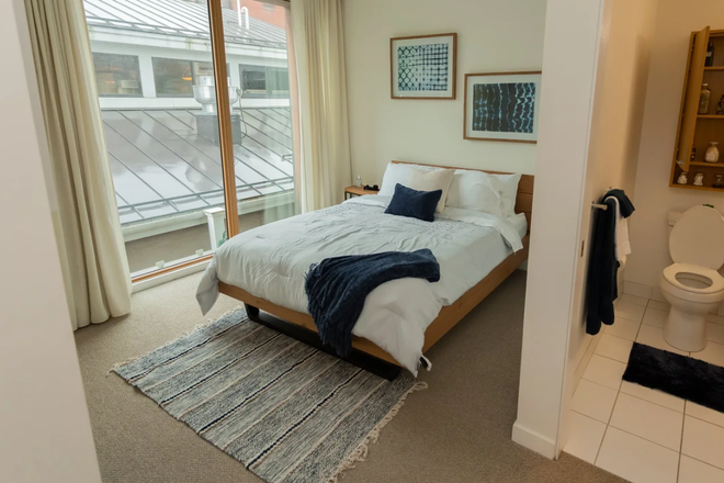 Master bedroom w/ adjoining bath - Gorgeous 2BR/2BA Apt, Downtown Amherst, Available Immediately, Utilities Included, Summer Discount