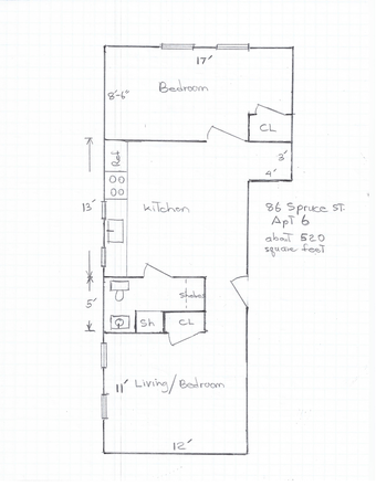 Floorplan - 2BR apt-86 Spruce St #6-Princeton