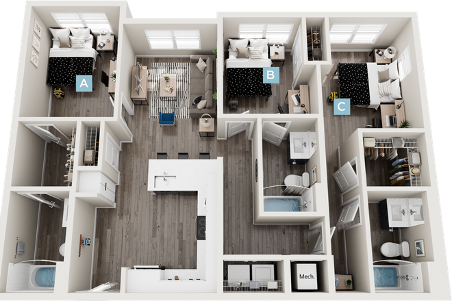 Layout of Suite - Standard Apartments, Cedar II Largest Room, Cheap Rent & Affordable