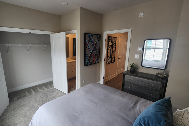 Bedroom - View from corner towards door. - Brand-New Furnished Private Suite | 1 Mile to UMD | Private Bath | $950/mo Townhome