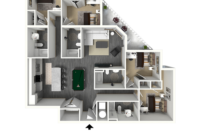 Bedroom for Rent is the one located on the far right corner - Private bedroom and bathroom in a 4b4b Apartment at the Standard