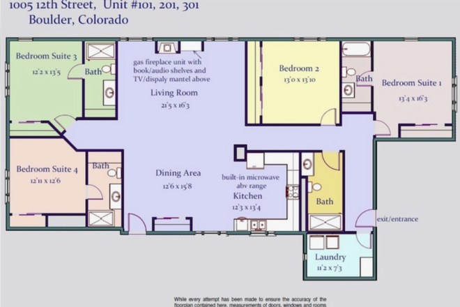 Unit Floor Plan - RARE Opportunity!! HUGE,  gorgeous 4 bdrm/4ba apt w/ fireplace on The Hill!! , 5 min walk to campus