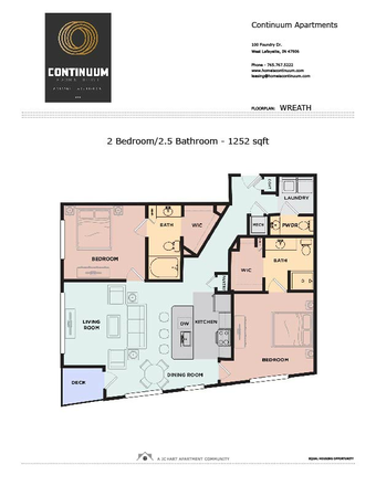 Wreath Floor Plan - Continuum Apartments - 2 Bedroon 2.5 Bathroom - Looking for Roommate